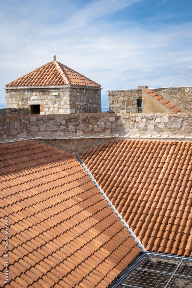 Rooftop of The Nehaj castle, a fortress on the hill Nehaj in the town of Senj, Croatia.
