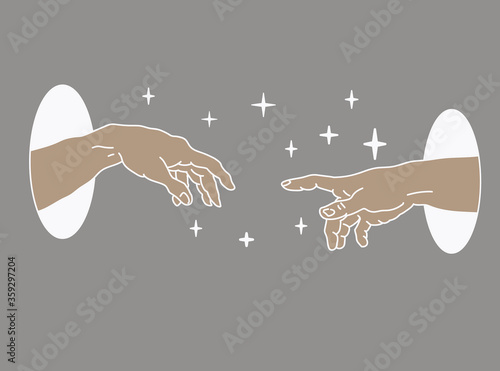 The Creation of Adam in Old school (tattoo) style. Hand drawn illustration.