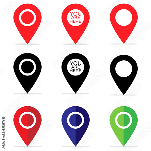 Location Pins Icon Set GPS Pointer Travel Button Marker Illustration Symbol