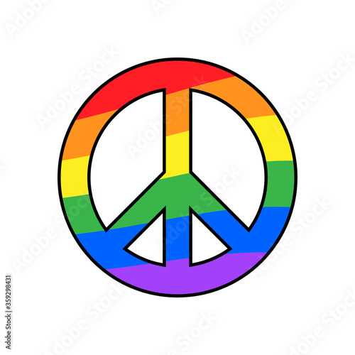 Colourful Peace Sign LGBT Flag Icon Rainbow Spectrum Gay Love Pride Isolated Freedom Vector Illustration