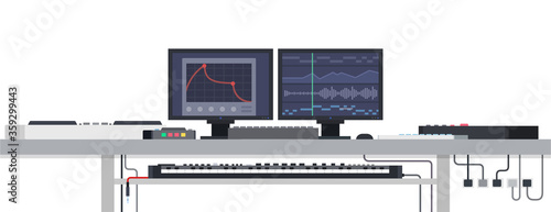 Equipment for home studio for recording on a table on a white background vector illustration