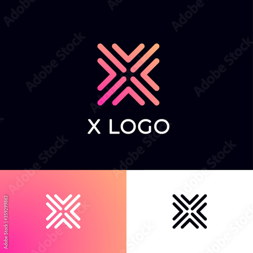 X letter. X monogram consist of some pink linear elements on a dark background. 
