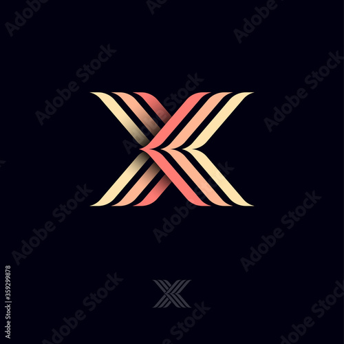 X letter consist of some color strips. X monogram on different backgrounds. Web, UI icon. Identity.