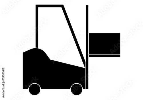 Icono negro de una carretilla elevadora en fondo blanco.