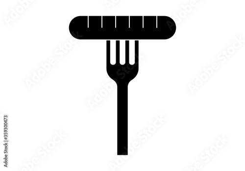 Tenedor con una salchicha en negro.