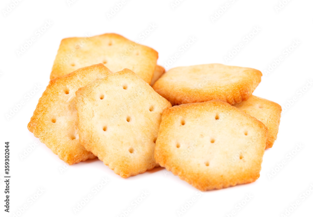 Cracker isolated on white background. Dry cracker cookies isolated. Salty snacks isolated. Top view. Cracker isolated on white background. Dry cracker cookies isolated. Salty snacks isolated. Top view.