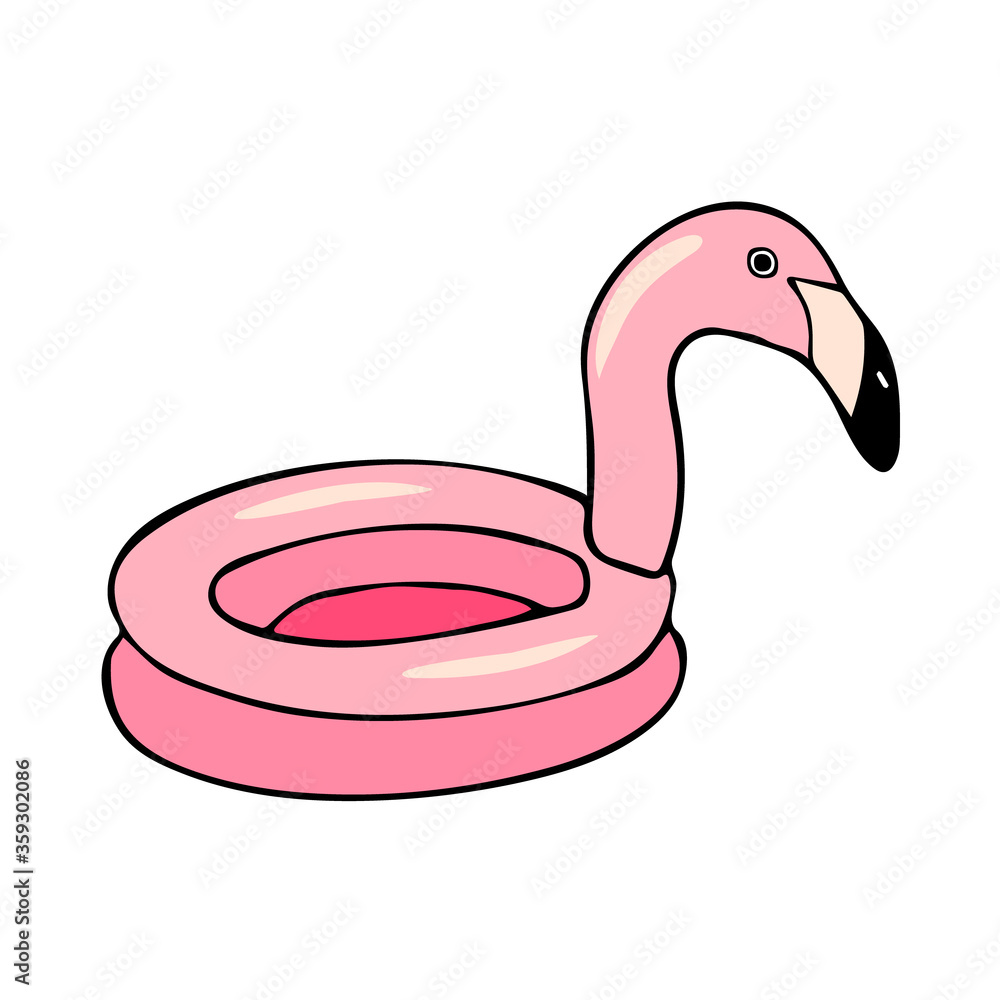 Hand drawn doodle sketch vector floating flamingo float ring isolated on white background. Design for card, banner, logo, print Hand drawn doodle sketch vector floating flamingo float ring isolated on white background. Design for card, banner, logo, print