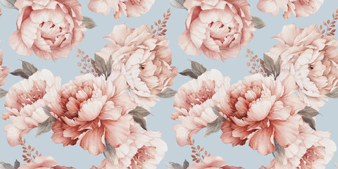 Stickers Vintage bloemen patronen Aquarel pioenrozen zomers botanisch dessin  © ola-la