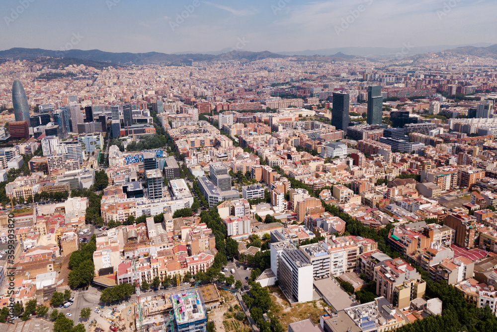 European city Barcelona with view of blocks of flats, Spain