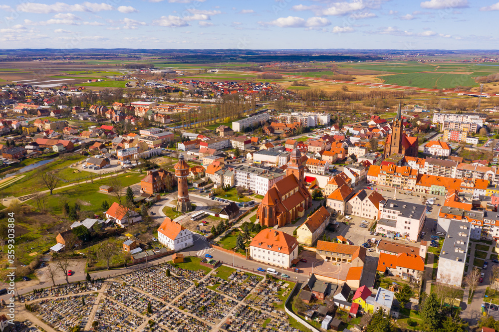 Aerial view of Zmigrod city, Poland