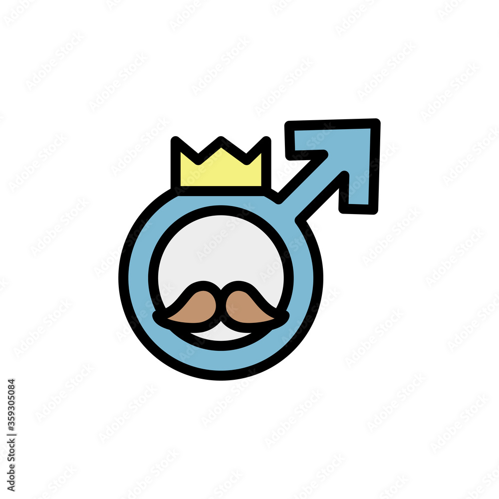 Male symbol, mustache, crown icon. Simple color with outline vector elements of cultural activities icons for ui and ux, website or mobile application Male symbol, mustache, crown icon. Simple color with outline vector elements of cultural activities icons for ui and ux, website or mobile application
