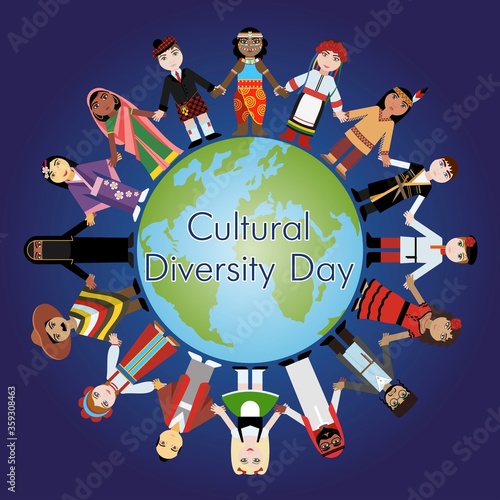 Day of cultural diversity of peoples of different countries of the world hold hands. Vector illustration flat design.