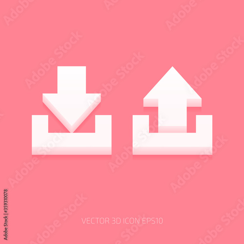 vector white 3d download and upload icons
