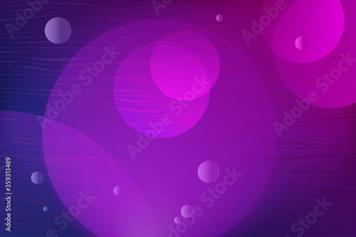 Abstract blue composition with a gradient, circles of violet color, thin wavy stripes