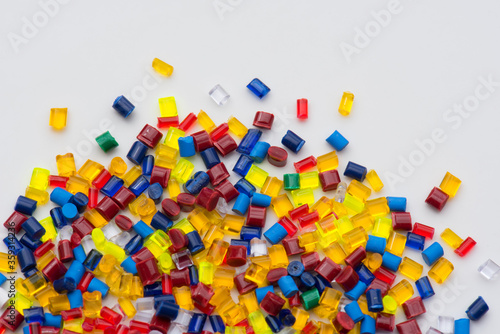 different dyed polymer granulates