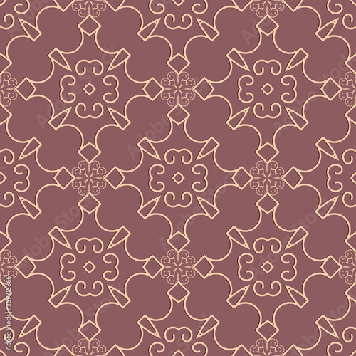 Elegance ornamental vector seamless pattern. Light pink patterned modern background. Repeat beautiful geometric backdrop. Floral lines ornament. Elegant design for prints, cards, wallpapers, fabric