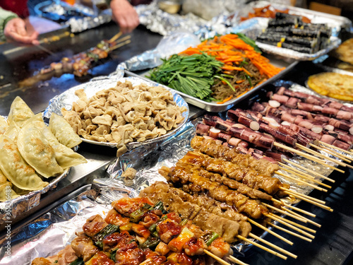 Street food at Dongdaemun district nightlife in Seoul, Korea
