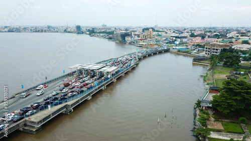 Canvas Print Aerial view of busy traffic on Ikoyi link bridge Lagos Nigeria