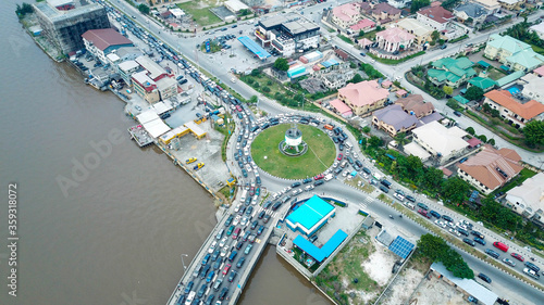 Top down view of a busy round about in Lekki Lagos Nigeria 