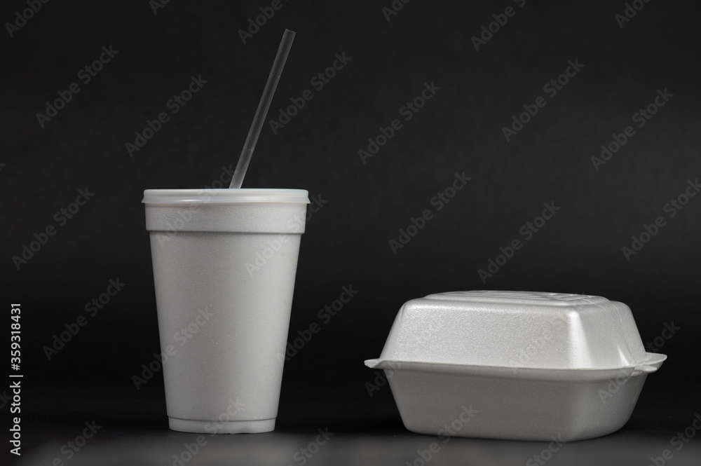 styrofoam disposable food containers for beverage and food Stock Photo