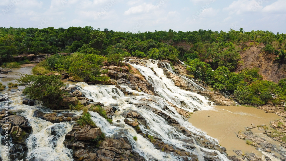 Beautiful aerial view of natural water falls in Nigeria