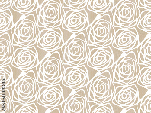 Hand drawn swirl rose flower on canvas pattern seamless repeat background