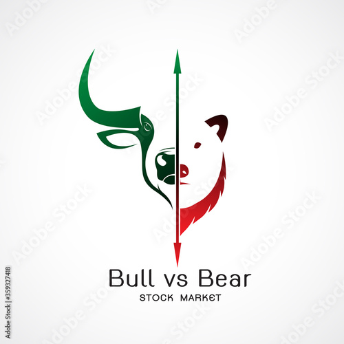 Vector of bull and bear symbols of stock market trends. Stock market and business concept. The growing and falling market. Wild Animals.