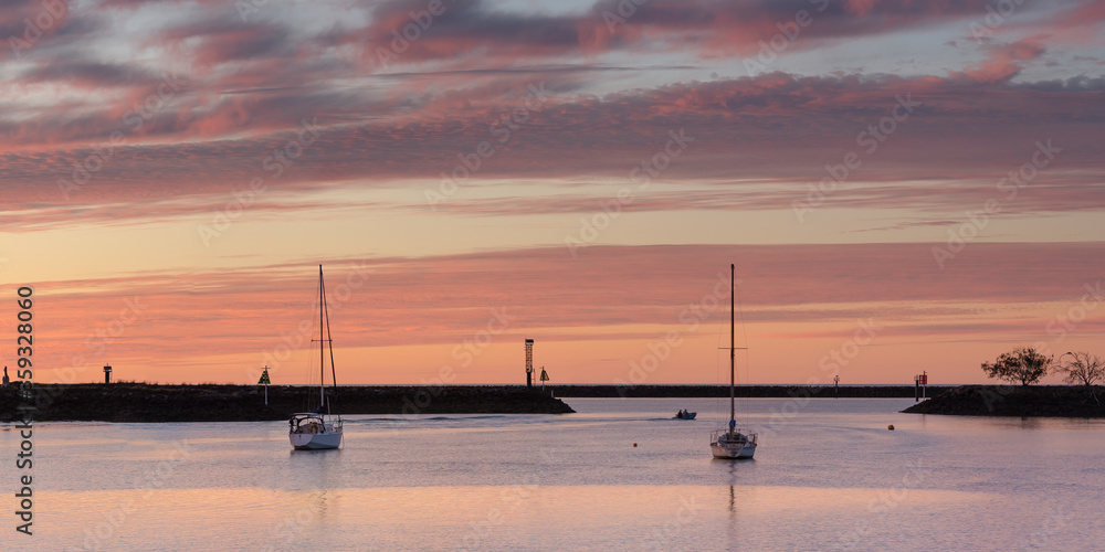sunset over the harbor