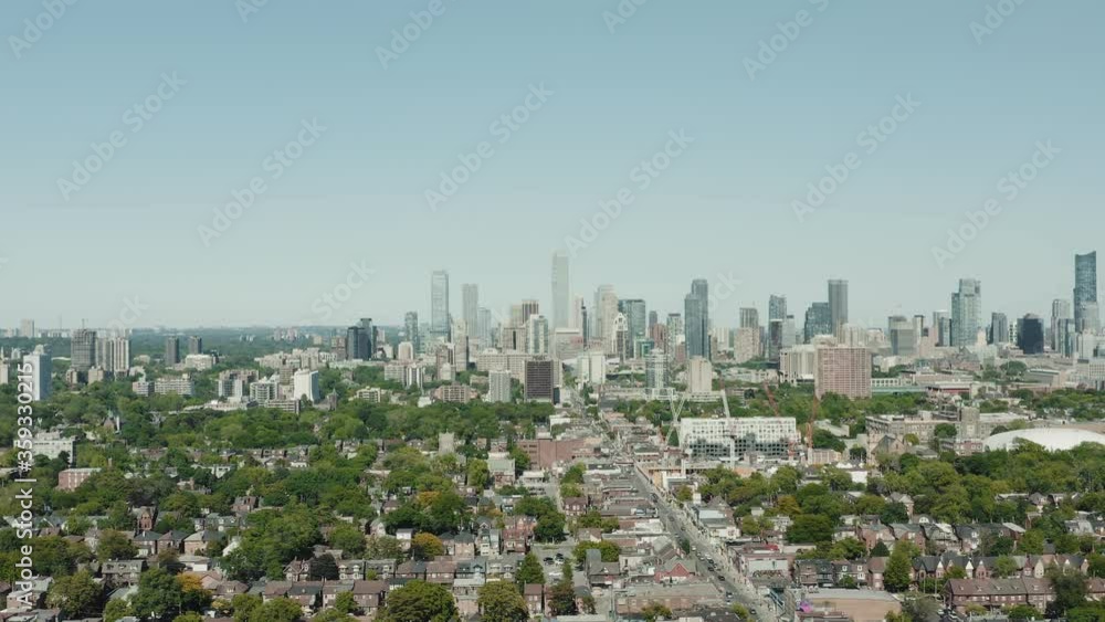4K Aerial Establishing shot of a Toronto neighborhood. Cinematic shot. 4K Aerial Establishing shot of a Toronto neighborhood. Cinematic shot.