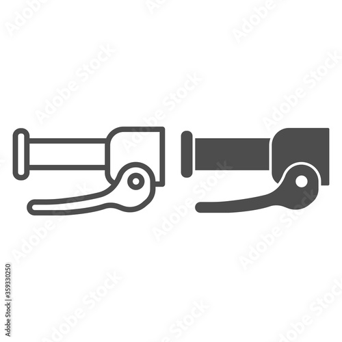Steering handle with clamping brake line and solid icon, Parts and details for bike concept, hydraulic brake lever sign on white background, Bicycle brake levers icon in outline style. Vector graphic.