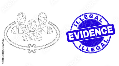 Web carcass jailed persons pictogram and Illegal Evidence seal stamp. Blue vector round grunge seal stamp with Illegal Evidence caption.