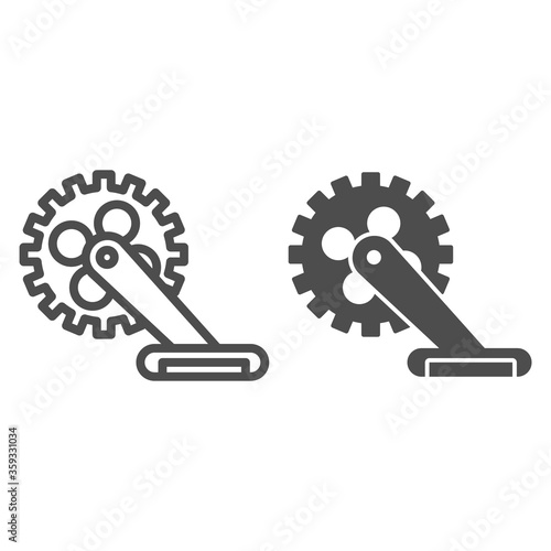 Gear with pedal line and solid icon, bicycle concept, Bicycle crank sign on white background, Bicycle pedal icon in outline style for mobile concept and web design. Vector graphics.