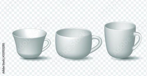 a set of 3d cup vector. white coffee cup and teacup isolate background