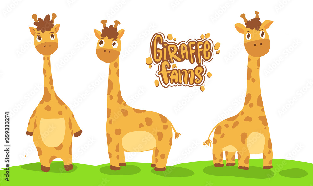 Naklejka premium cute giraffe illustration, set of cartoon giraffe character. vector illustration