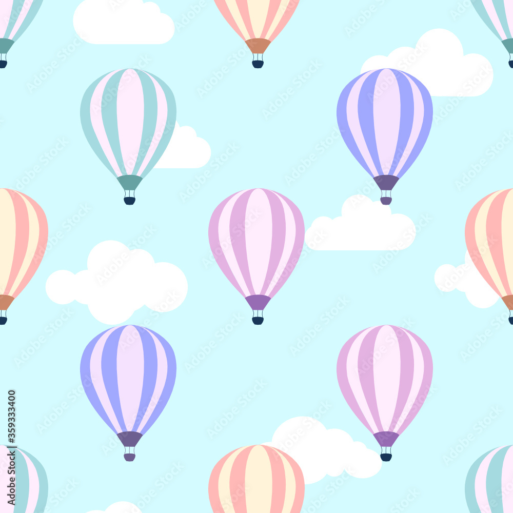 Cute balloon seamless pattern background with cloud.