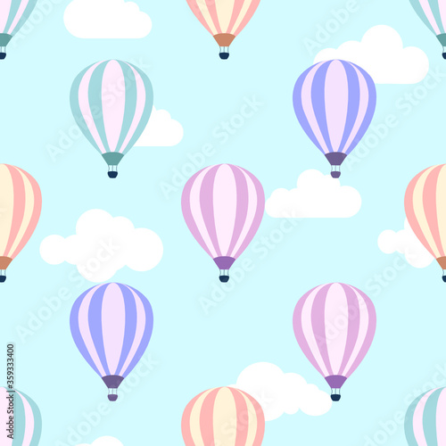 Cute balloon seamless pattern background with cloud.