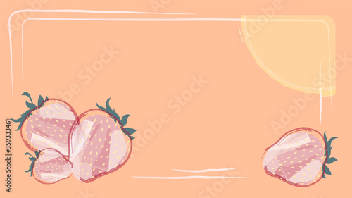 mock up horisontal flyer with strawberries in pastel colors. Menu page, postcard. Vector