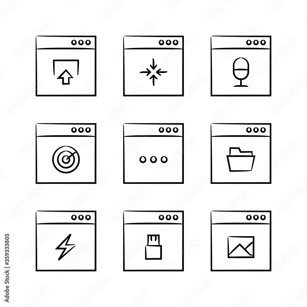web browser and internet icons hand drawn theme web browser and internet icons hand drawn theme