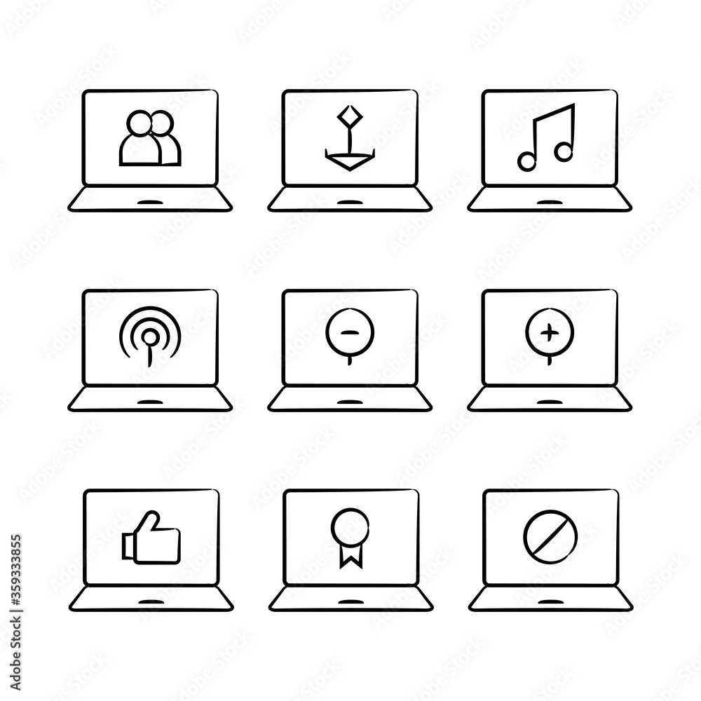 hand drawn laptop and web user interface icons set hand drawn laptop and web user interface icons set