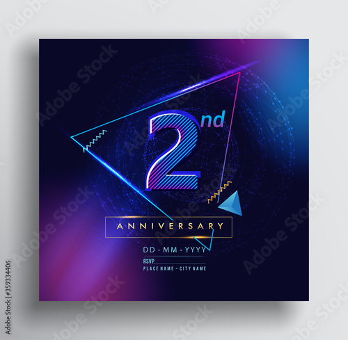 2nd Years Anniversary Logo with Colorful Abstract Geometric background, Vector Design Template Elements for Invitation Card and Poster Your Birthday Celebration.