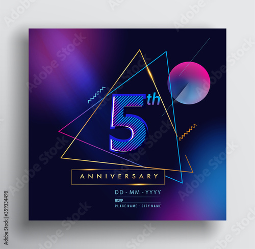 5th Years Anniversary Logo with Colorful Abstract Geometric background, Vector Design Template Elements for Invitation Card and Poster Your Birthday Celebration.