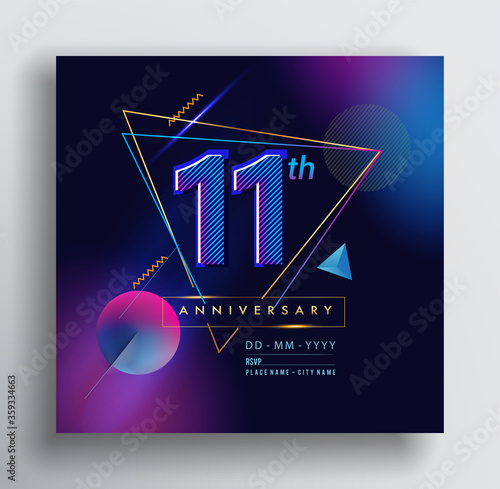11th Years Anniversary Logo with Colorful Abstract Geometric background, Vector Design Template Elements for Invitation Card and Poster Your Birthday Celebration.