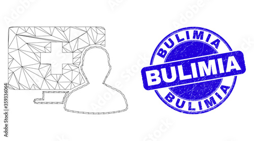 Web mesh online medical patient icon and Bulimia seal stamp. Blue vector rounded scratched seal stamp with Bulimia text.