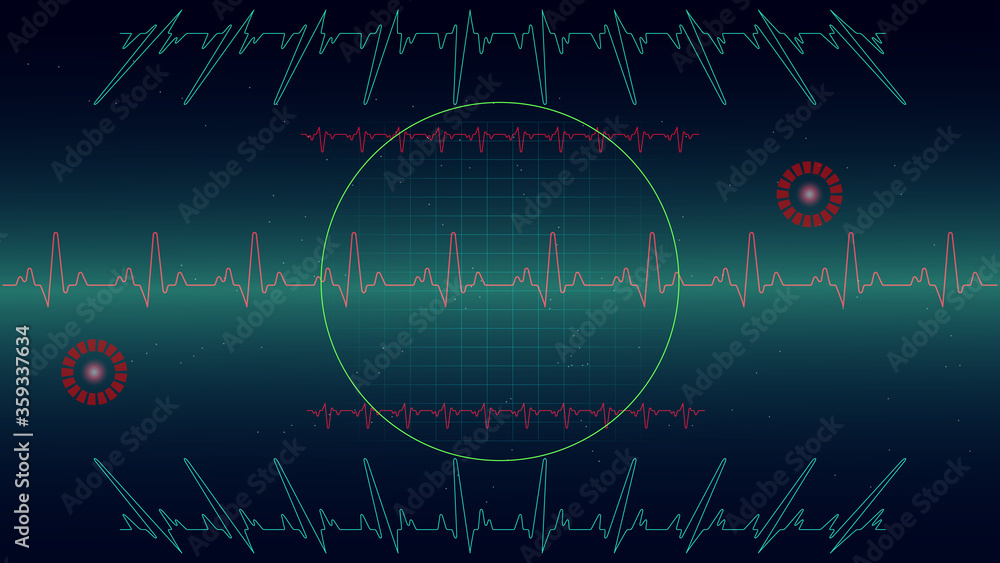 Heart pulse or ekg in monitor for UI Hi-tec interface blue digital technology with glowing particles ,vector illustration.