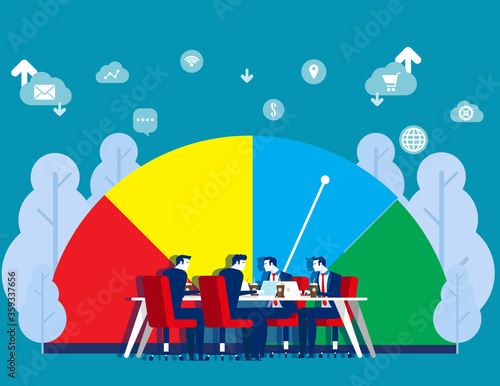 Team analyze financial data with sign or symbol. Credit score business concept.