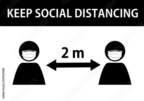 keep social distancing sign, minimum distance, two meters, vector illustration
