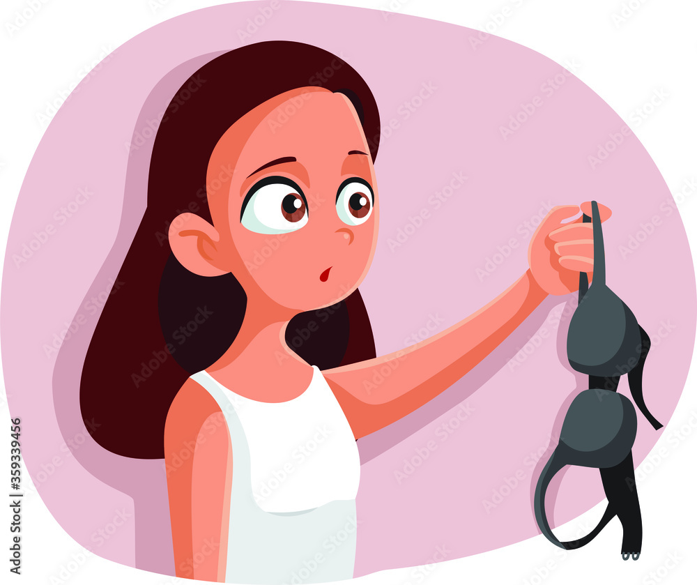 Teen Girl Experiencing Puberty Holding a Bra Stock Vector
