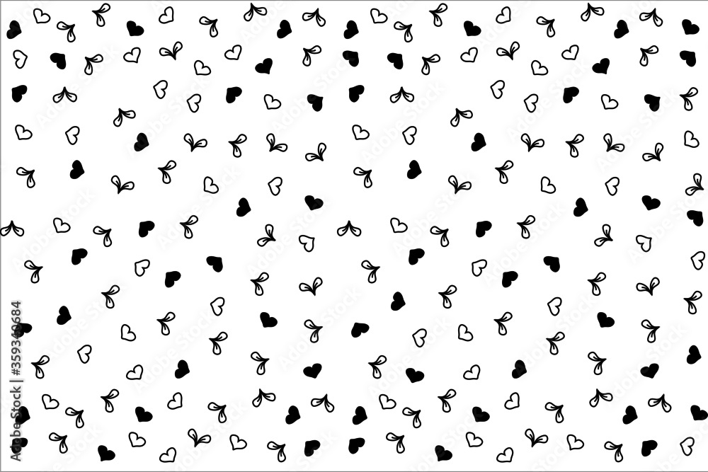 background with hearts in various styles, small hearts, minimalist, line art, love pattern, for gift wrapping, pillow, cards, mugs, and other objects, vector illustration.