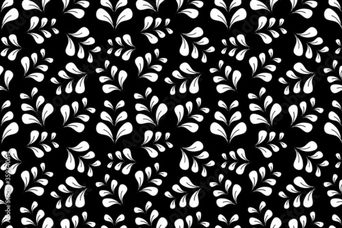 leaves seamless pattern, background, black and white, classic, vector illustration.