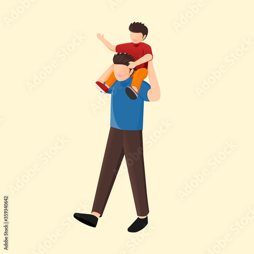 vector illustration of a father holding his child happily